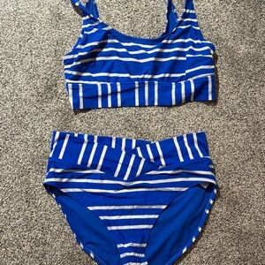 DSG high waisted Blue and White Striped Bikini bathing suit set XL